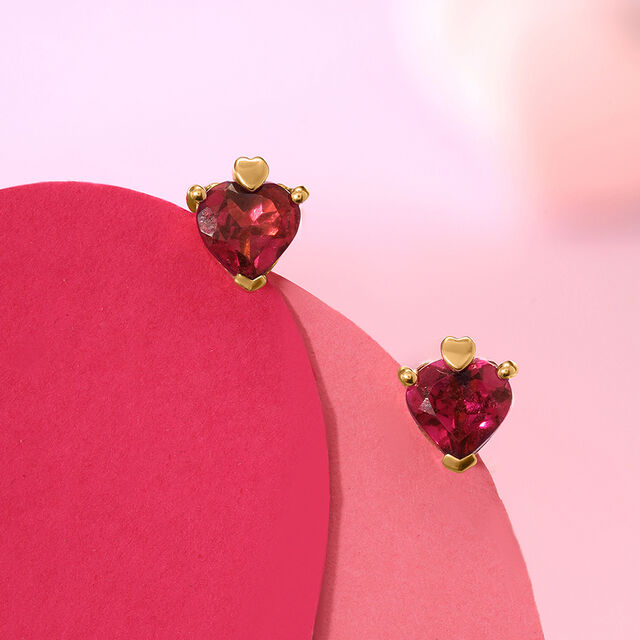 Cupid's Heart 14KT Gold & Pink Garnet Stud Earring,,hi-res image number null