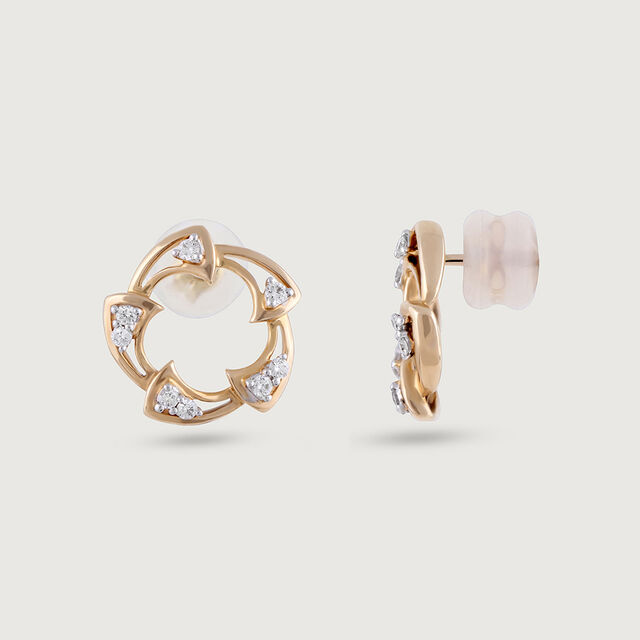 Elegant Floral Gold & Diamond Stud Earrings,,hi-res image number null