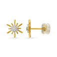 14KT Yellow Gold Blooming Flower Diamond Stud Earrings,,hi-res view 2