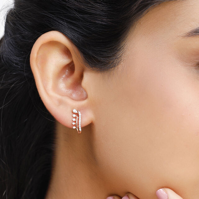 14kt Rose Gold Subtle Sparkle Diamond Hoop Earring,,hi-res image number null
