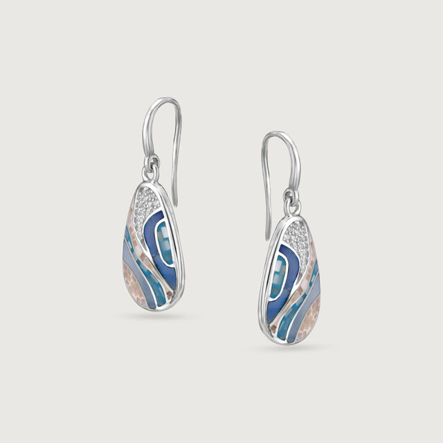 Mother of Pearl Wave Silver Hoop Earrings,,hi-res image number null