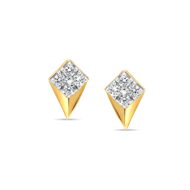 14KT Yellow Gold Glistening Valley Diamond Stud Earrings,,hi-res image number null