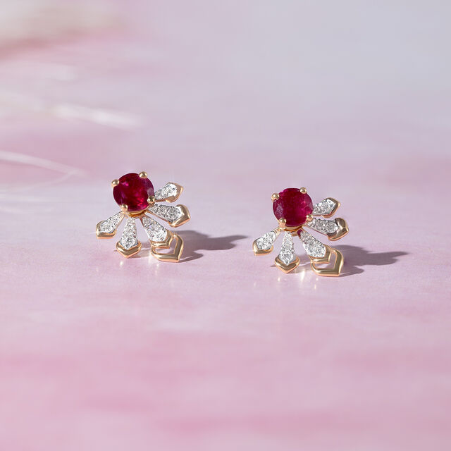 Radiant Spiral Ruby & Diamond Stud Earrings,,hi-res image number null