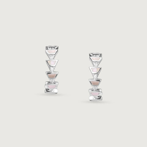 Playful Geometric Mother of Pearl Silver Hoop Earrings