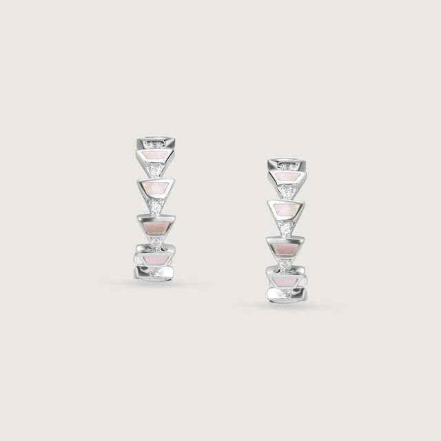 Playful Geometric Mother of Pearl Silver Hoop Earrings,,hi-res image number null