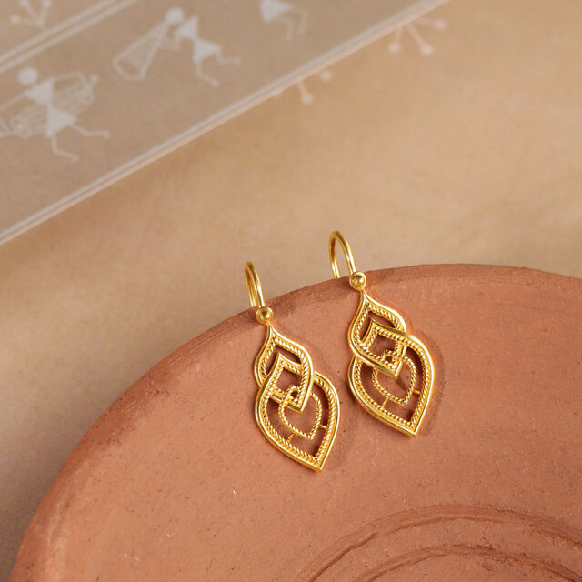 Latest Design Tanishq Light Weight Earrings Tribal Charm 22KT Gold