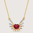 Heart & Wings 14KT Gold, Diamond & Pink Garnet Necklace,,hi-res view 3