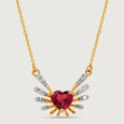 Heart & Wings 14KT Gold, Diamond & Pink Garnet Necklace,,hi-res view 3