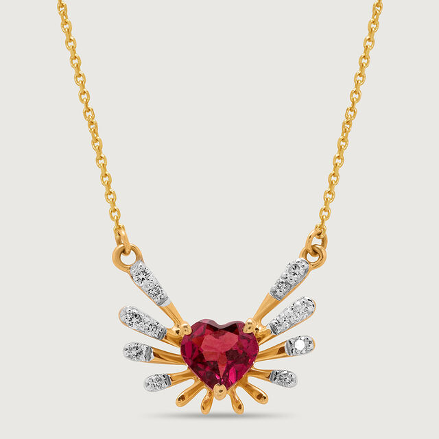 Heart & Wings 14KT Gold, Diamond & Pink Garnet Necklace,,hi-res view 3