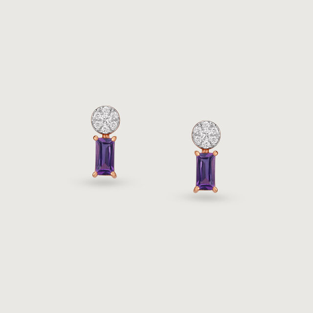 Amethyst Glam Gold & Diamond Stud Earrings,,hi-res image number null