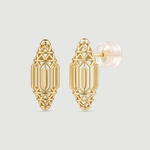 Intricate Architectural Gold Stud Earrings