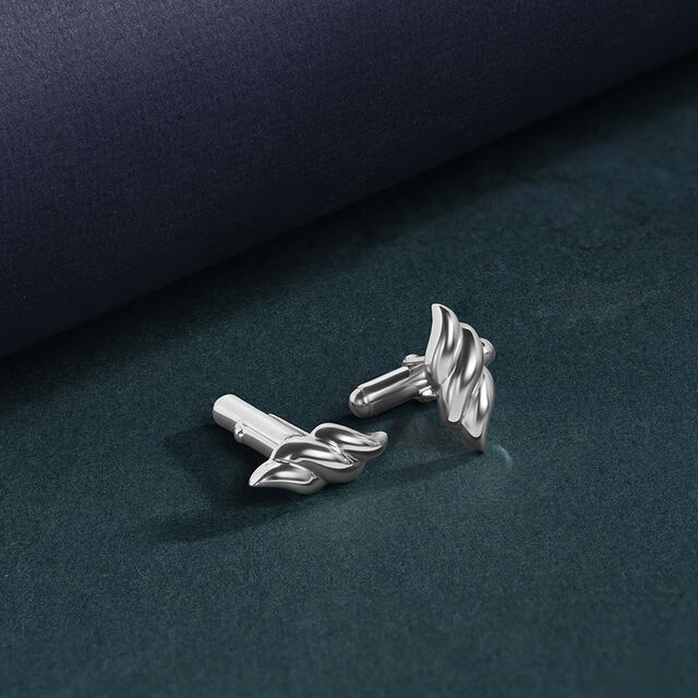 Twisted Leaf Silver Cufflinks,,hi-res image number null