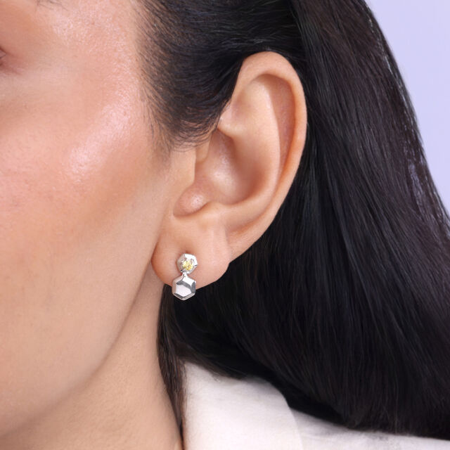 Cheerful Hex Silver Drop Earrings,,hi-res image number null