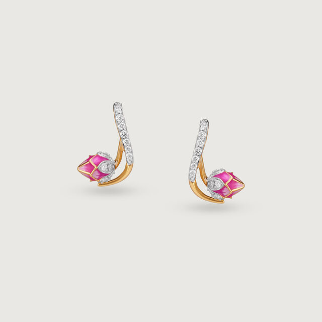 Delicate Rosebud Gold & Diamond Stud Earrings,,hi-res image number null
