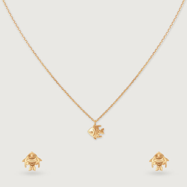 Golden Fish Charm 14Kt Gold Necklace Set,,hi-res image number null