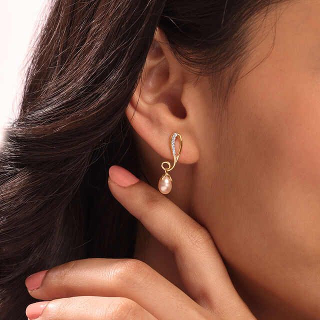 Paisley Cascade 14KT Diamond & Pearl Drop Earrings,,hi-res image number null