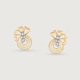 Floral Swirls 14 Kt Gold & Diamond Stud Earrings,,hi-res view 3
