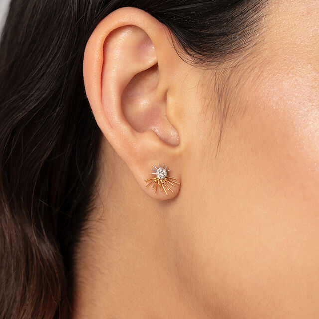 Radiant Sunburst Gold & Diamond Stud Earrings,,hi-res image number null
