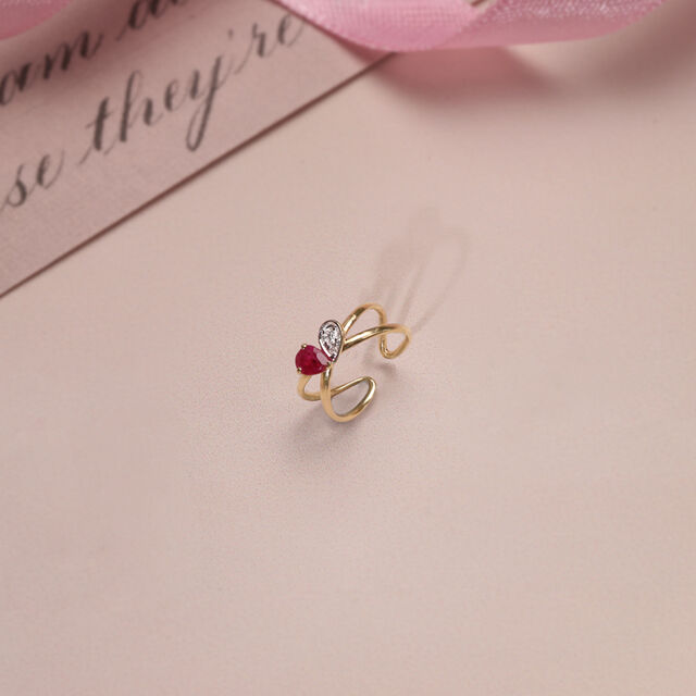 Ruby Love Diamond & Gold Ear Cuff,,hi-res image number null
