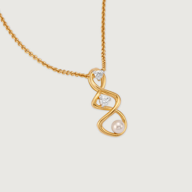 Lively Twist 14KT Diamond & Pearl Pendant,,hi-res image number null