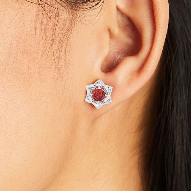 Bold Garnet Blossom Silver Earrings,,hi-res image number null