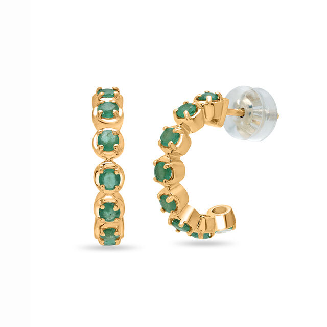 14KT Yellow Gold Emerald Curved Stud Earrings,,hi-res view 2
