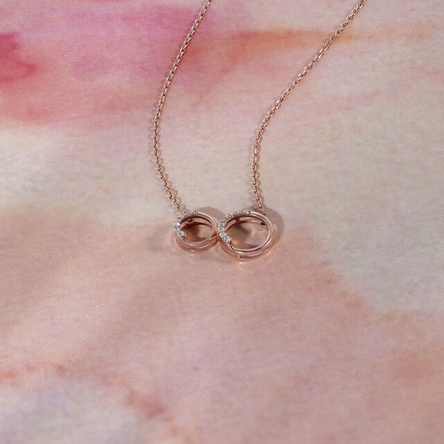Double Circle Gold & Diamond Pendant with Chain,,hi-res image number null