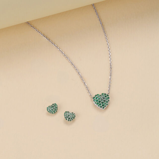Chic Mint Silver Earrings and Necklace Set,,hi-res image number null