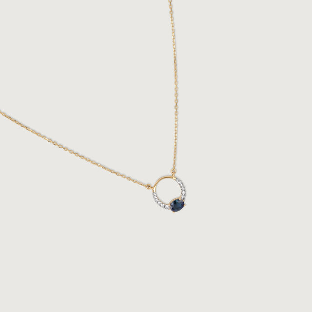 Twilight Halo 14 Kt Sapphire & Diamond Pendant with Chain,,hi-res image number null