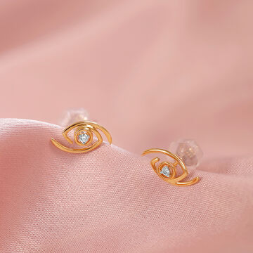 14KT Yellow Gold Angular Diamond Evil Eye Earrings