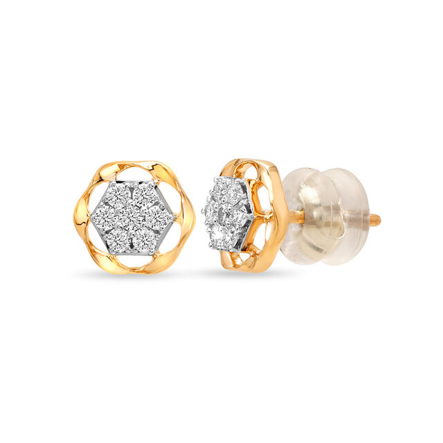 14kt Yellow Gold Hexa Sparkle Diamond Stud Earrings,,hi-res image number null