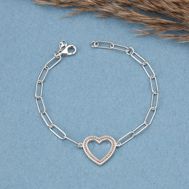 Heart Link Silver Bracelet,,hi-res image number null