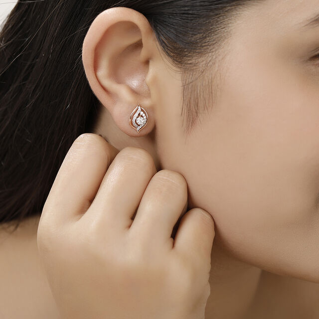 14 KT Rose Gold Petite Diamond Stud Earrings,,hi-res view 3