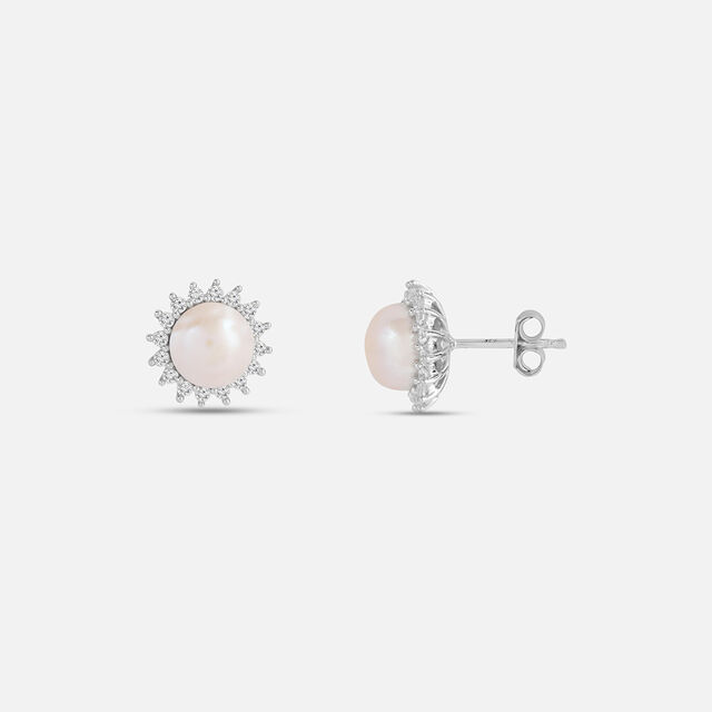 Shimmering Pearl Silver Stud Earrings,,hi-res image number null