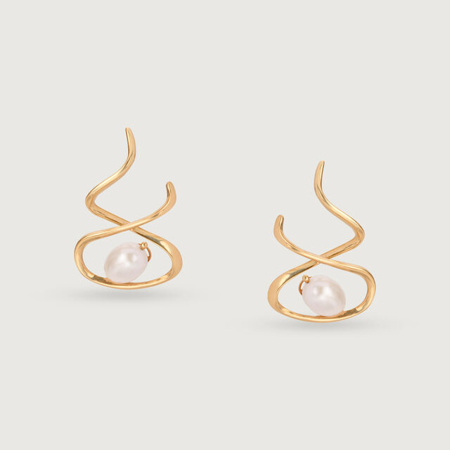 Twisted Glam 14 Kt Gold & Pearl Hoop Earrings,,hi-res image number null