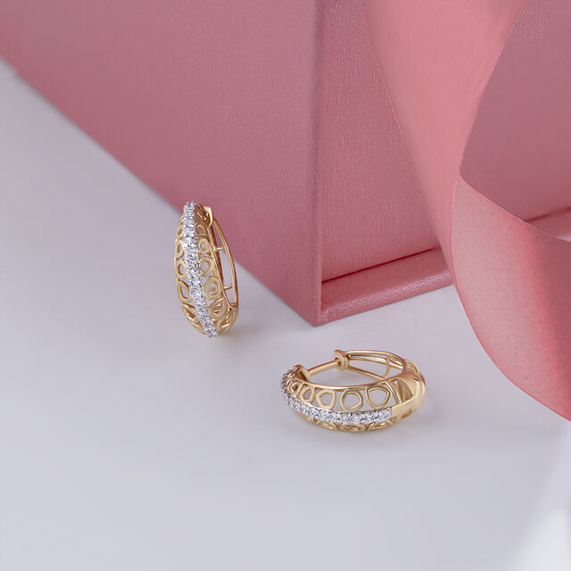 Intricate Glam Gold & Diamond Hoop Earrings,,hi-res image number null