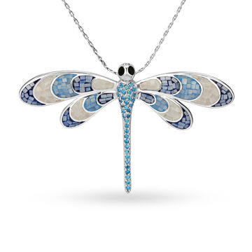 Dragonfly Inspired Silver Brooch With Blue Stones