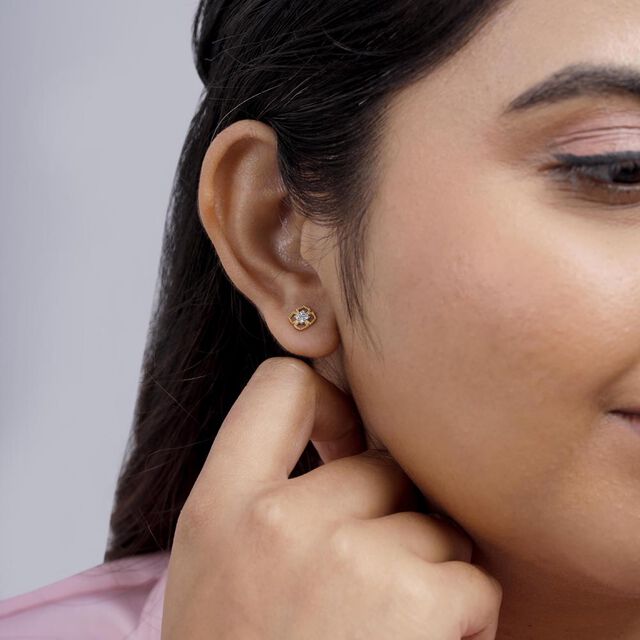 Golden Bloom Diamond Stud Earrings,,hi-res image number null