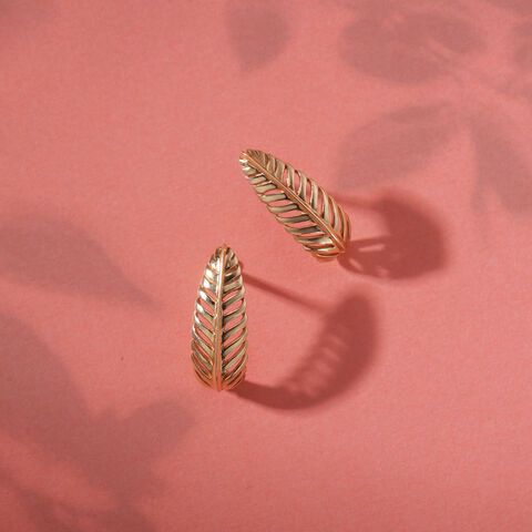 Timeless 14K Yellow Gold Feather Hoop Earrings