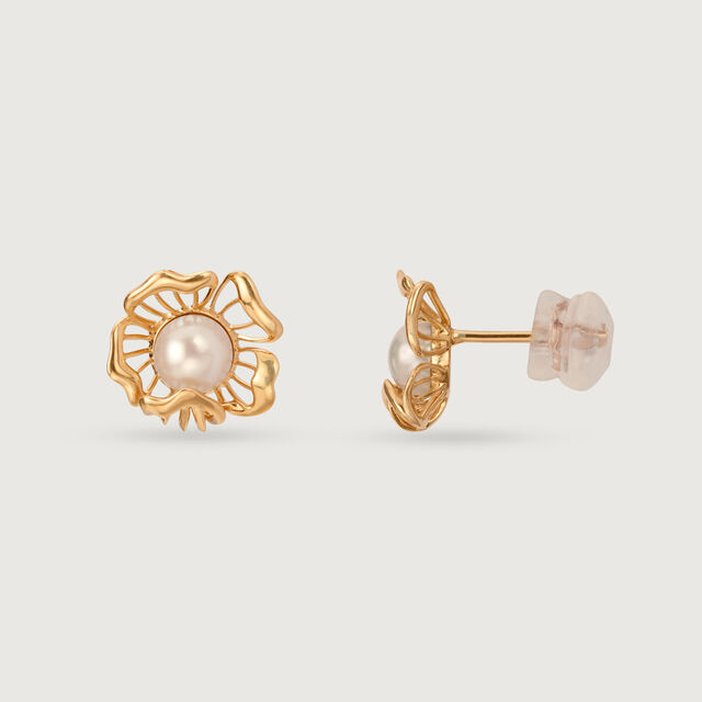 Floral Whispers 14 Kt Gold & Pearl Stud Earrings,,hi-res image number null