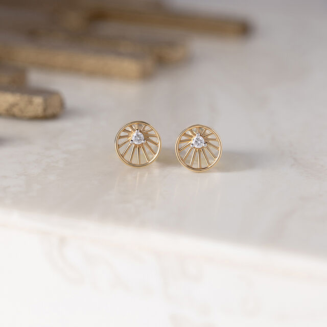 Glowing Sunburst Gold & Diamond Stud Earrings,,hi-res image number null