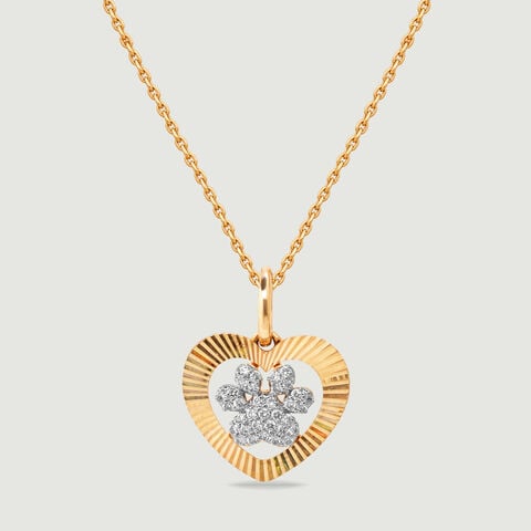 Playful Paw Diamond Heart Necklace