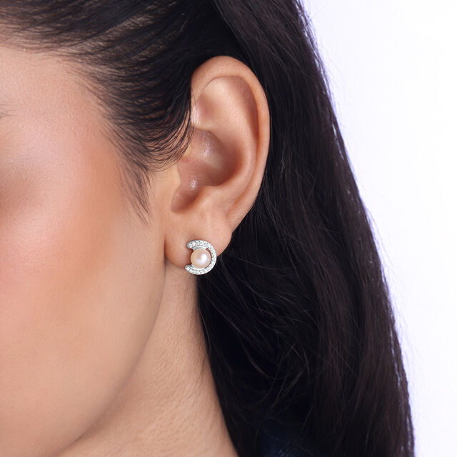 Dainty Crescent Silver Stud Earrings,,hi-res image number null