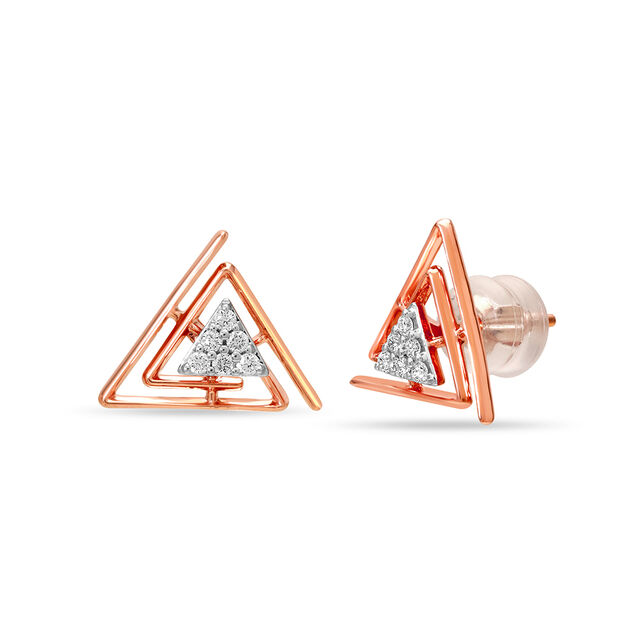 14KT Rose Gold Triangle Fiesta Diamond Stud Earring,,hi-res image number null