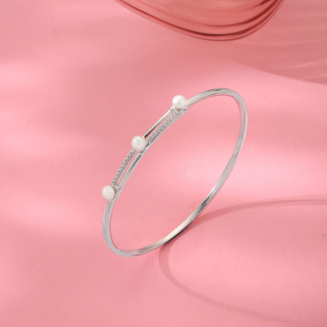 Elegant Pearl Silver Bangle,,hi-res image number null