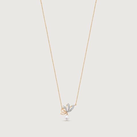 Lotus Bloom Pearl and Diamond Necklace
