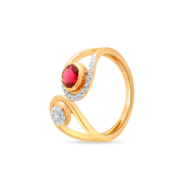 14 KT Yellow Gold Spark of Romance Diamond and Red Tourmaline Ring,,hi-res image number null