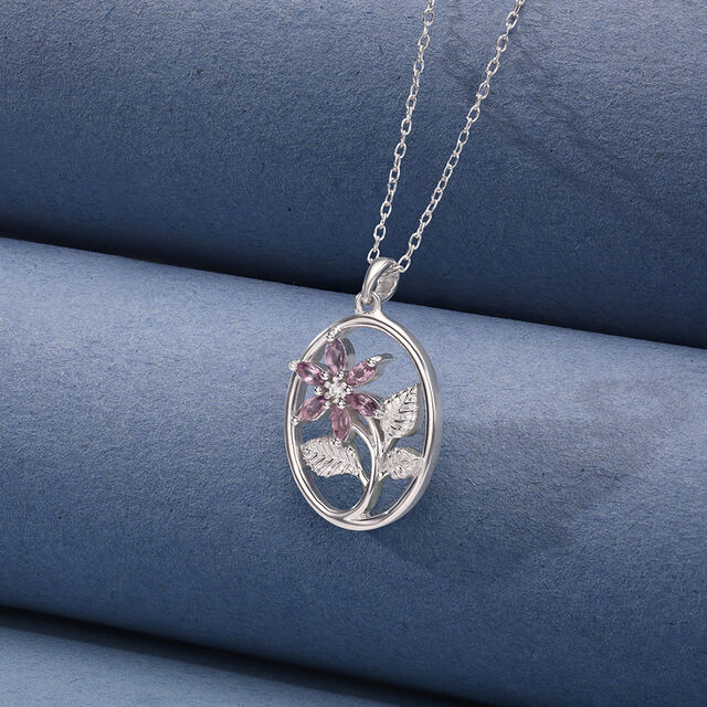 Floral Vine Frame Silver Necklace,,hi-res image number null