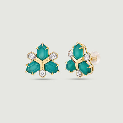 Sculptural Geometric Green Onyx Stud Earrings