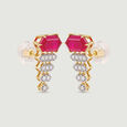 Red Luminous Gold Stud Earrings,,hi-res view 3